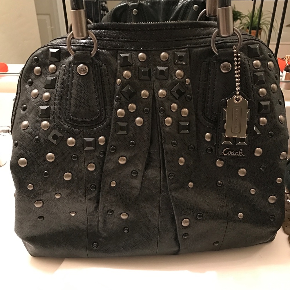 Coach Kristin Studded Leather Pleated Satchel